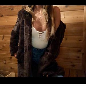 Past knee brown fur coat